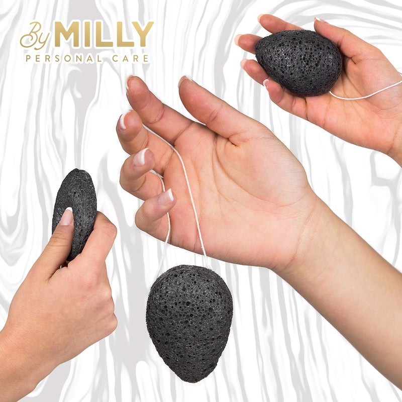 By MILLY Konjac Sponge for Face | All Natural and Reusable | Konjac Facial Sponge with Activated Bamboo Charcoal | Gentle Exfoliating Sponge for Face | Cleaning for All Skin Types | Biodegradable - Black  3pcs - Image 5